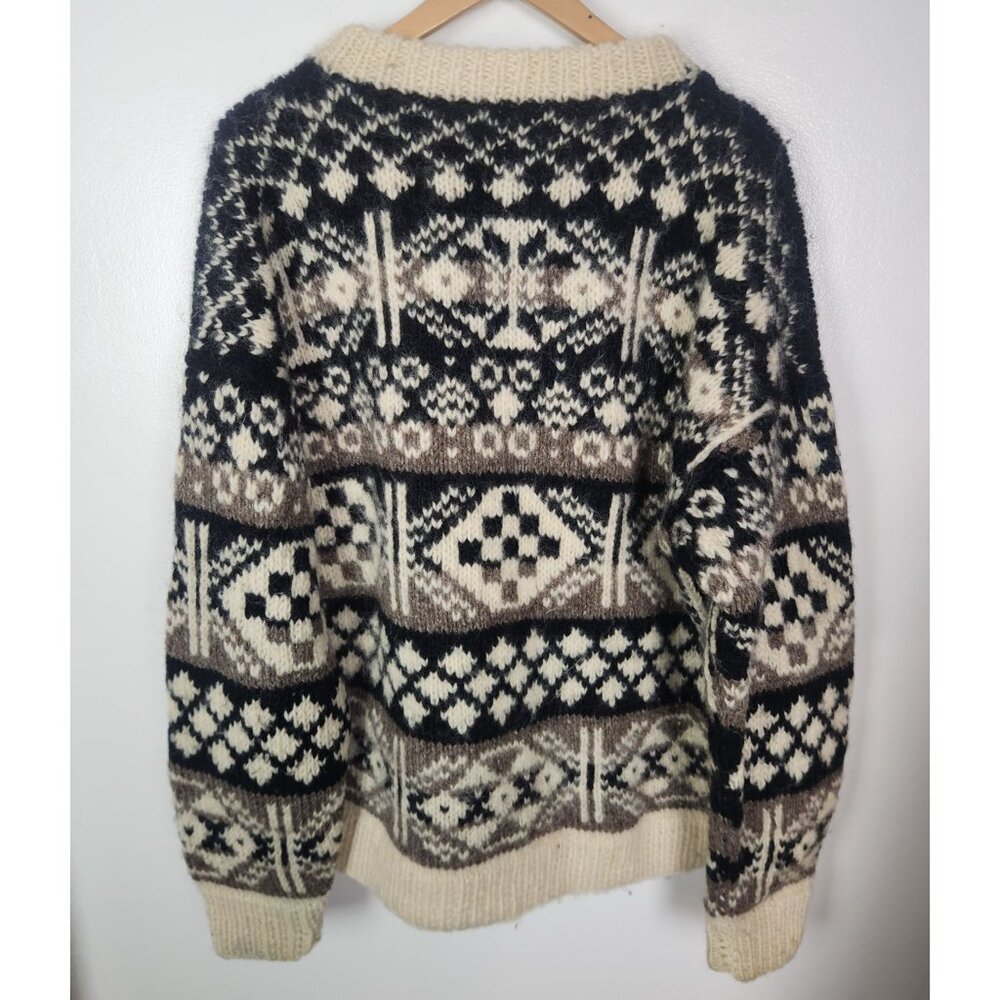 Shangrila Craft Men's Sz. XL Hand Knit Cream/Grey/Black Wool Heavy Sweater - Picture 4 of 5